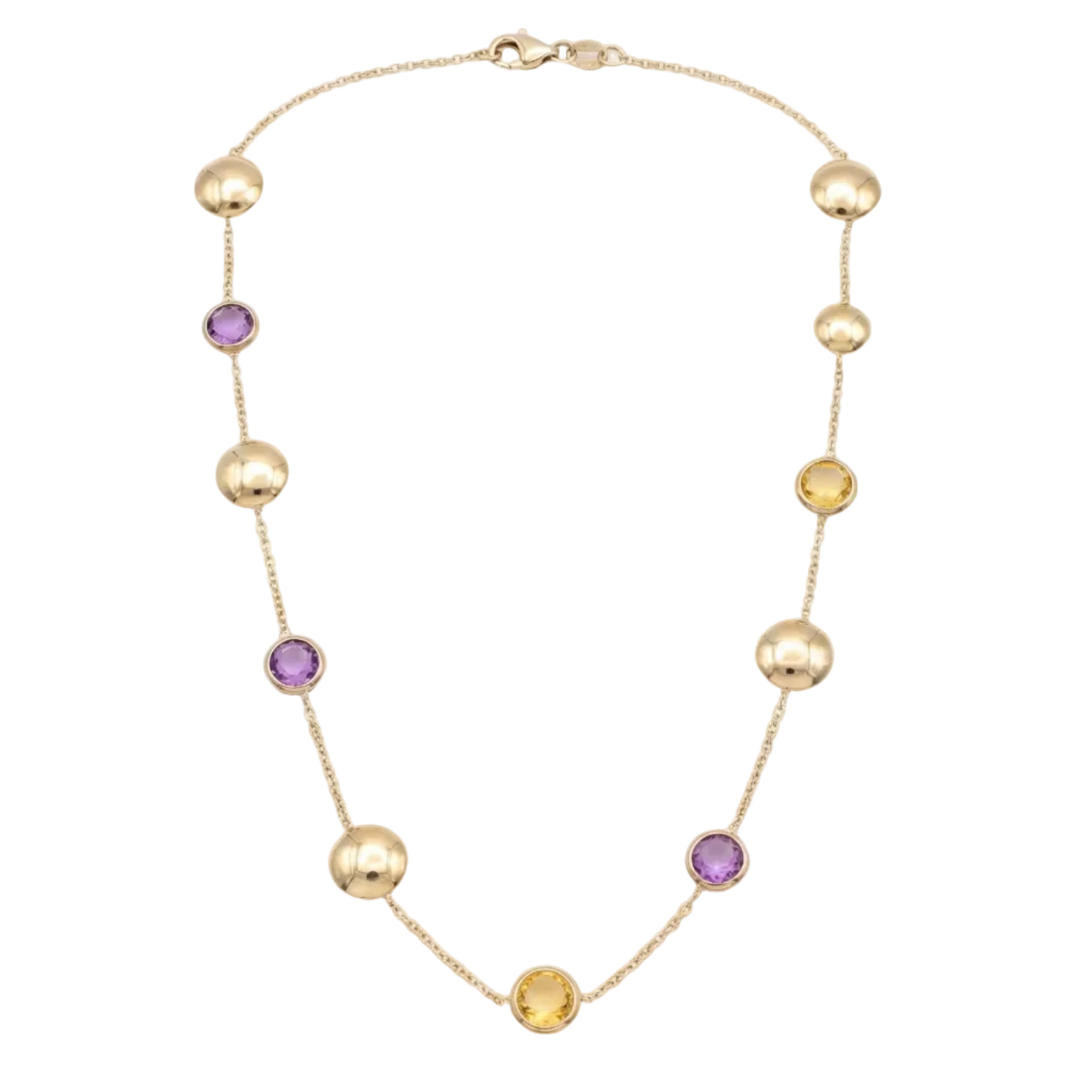 18K Yellow Gold Purple Amethyst & Yellow Citrin Chain Necklace
