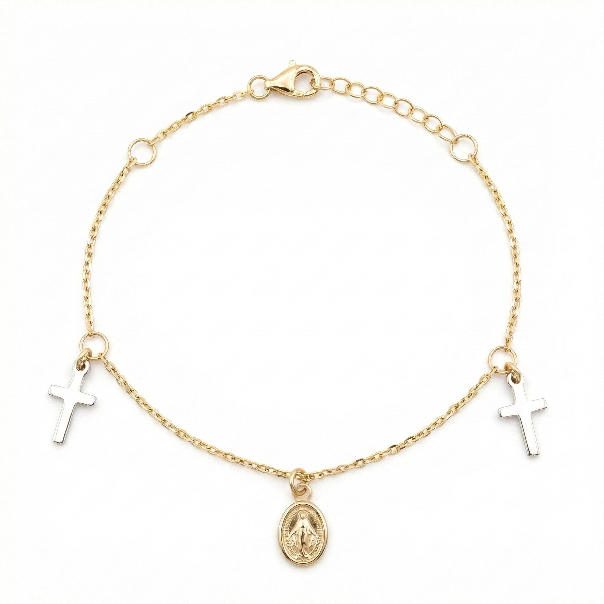 18K Two Tone Gold Cross & St. Mary Motif Baby Bracelet