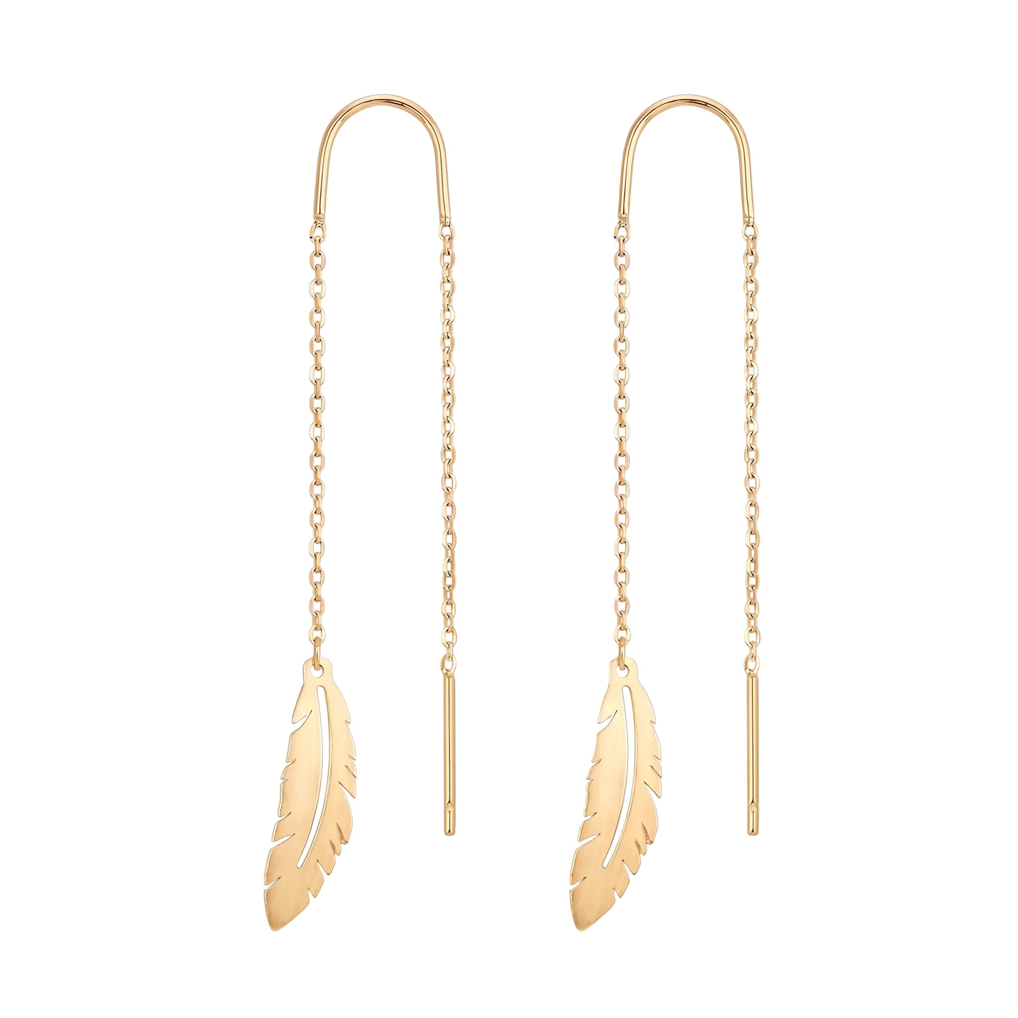 18K Yellow Gold Feather Dangle Earrings