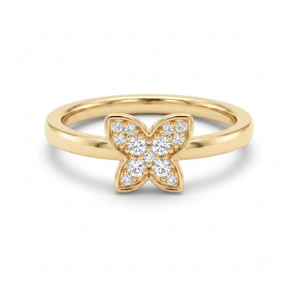 Diamond Yellow Gold Butterfly  Ring