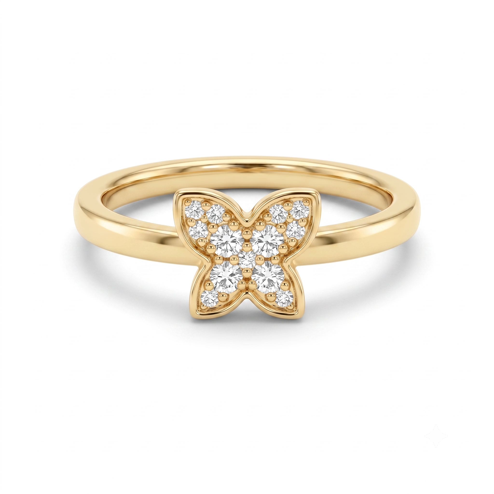 Diamond Yellow Gold Butterfly  Ring