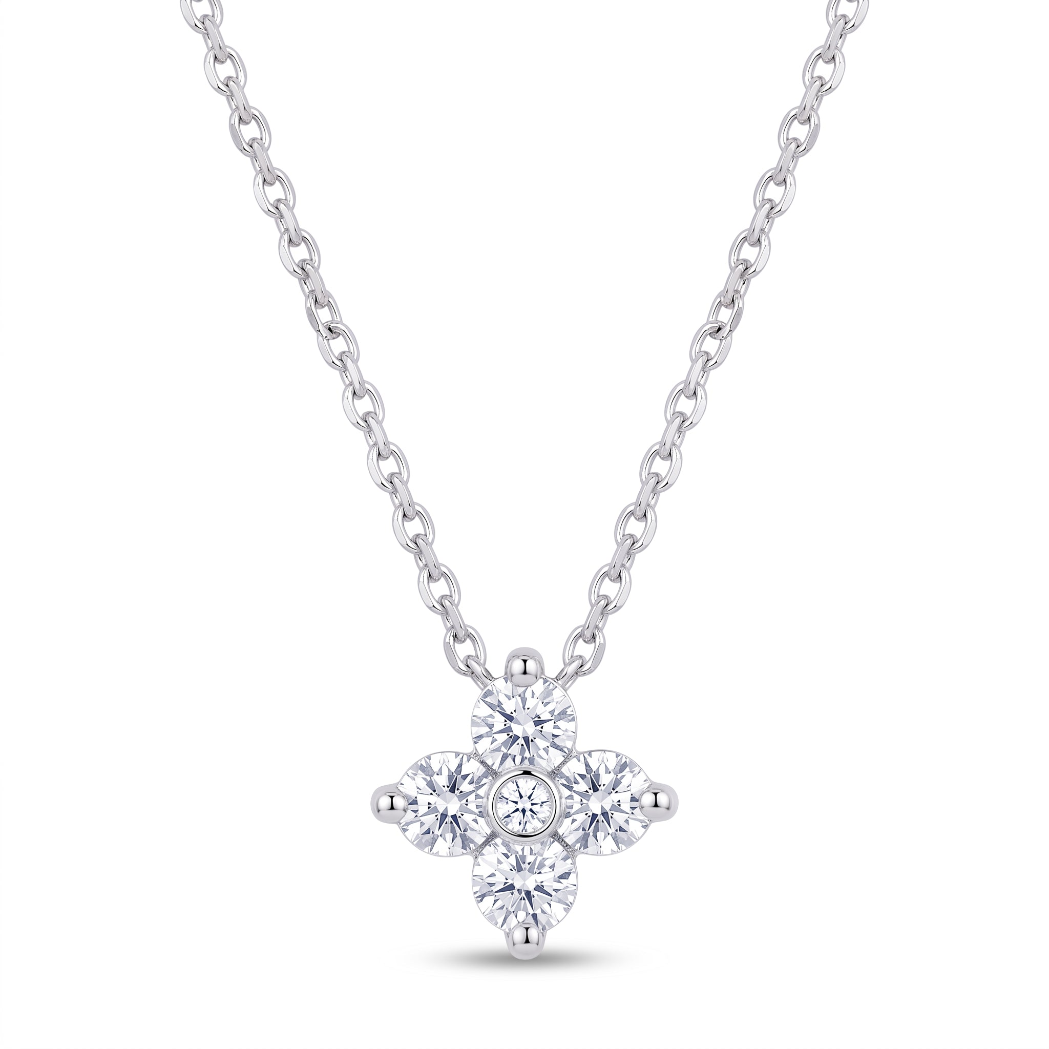 Diamond White Gold Clover Chain Necklace