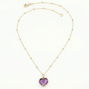 18K Yellow Gold Amethyst Heart Chain Necklace