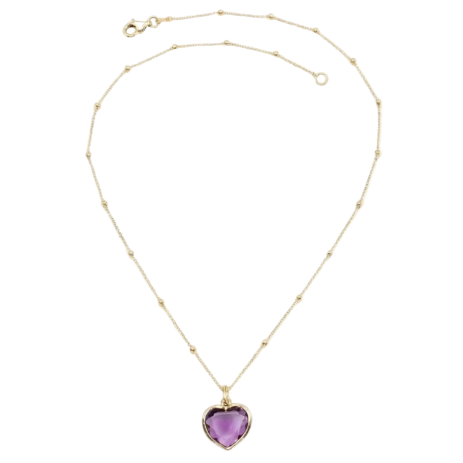 18K Yellow Gold Amethyst Heart Chain Necklace