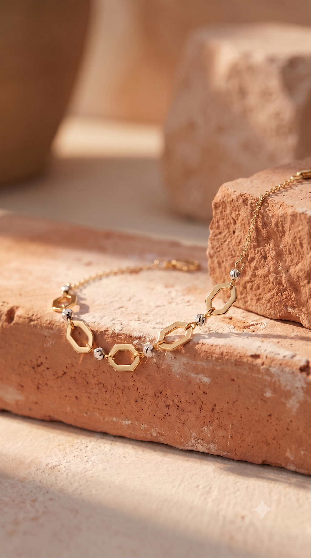 18K Two Tone Gold Hexagon Bracelet
