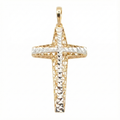 18K Two Tone Diamond Cut Filigree Openwork Cross Pendant