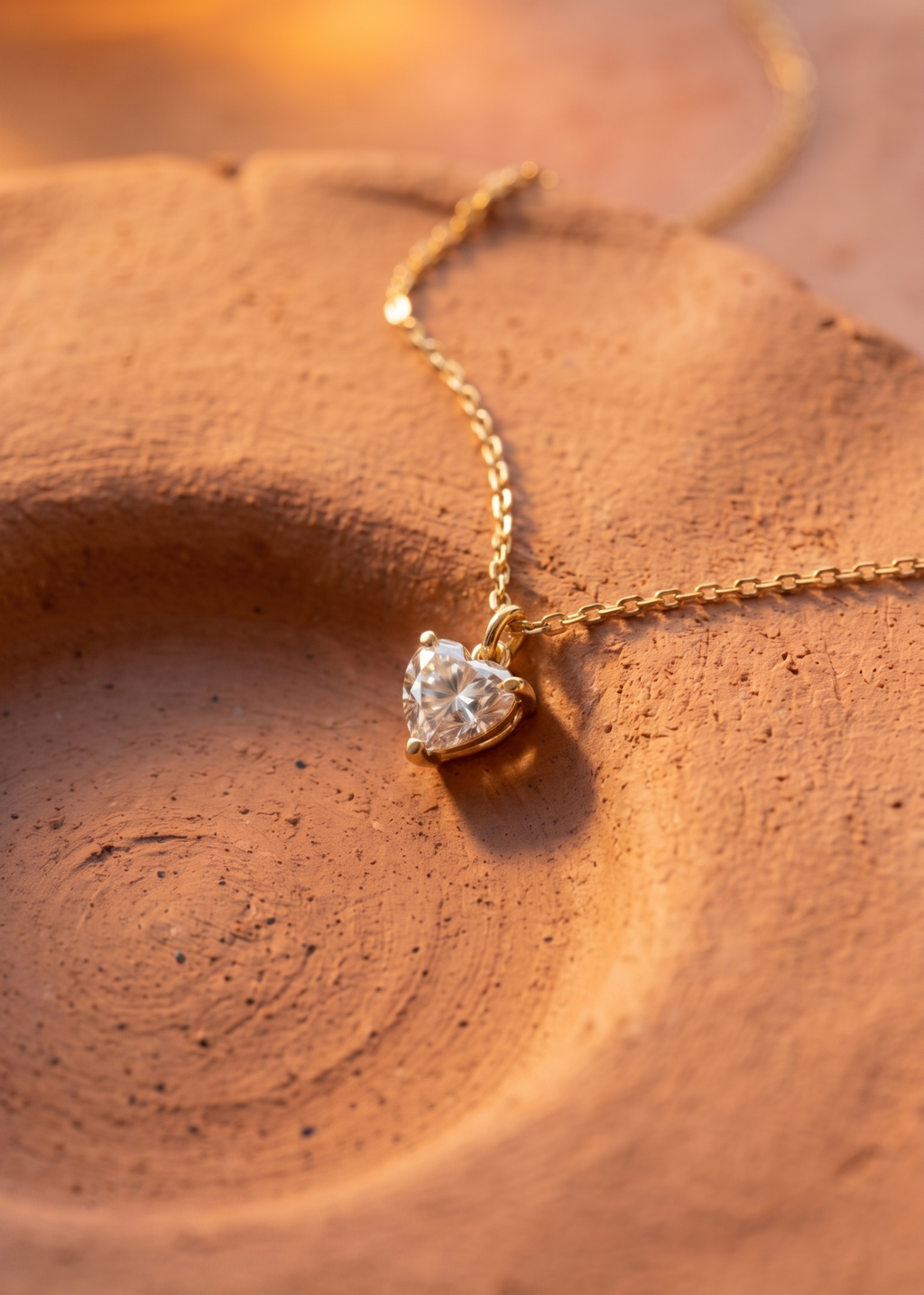 Lab Diamond Yellow Gold Heart Solitaire Chain Necklace