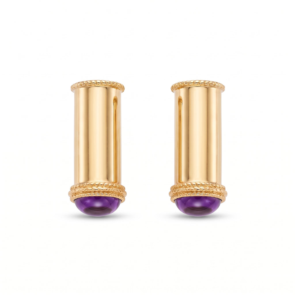 18K Yellow Gold Amethyst Stud Earring