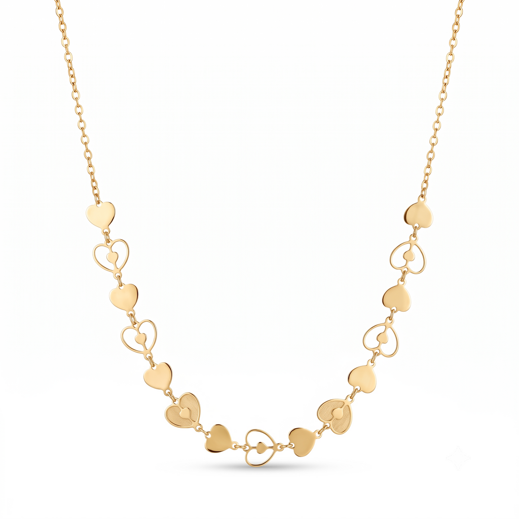 18K Yellow Gold Heart Chain Necklace