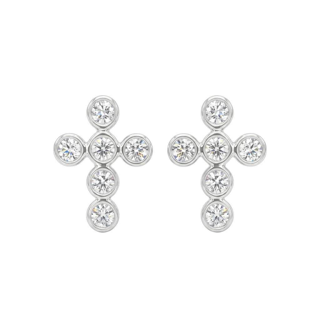 Diamond White Gold Cross Stud Earrings