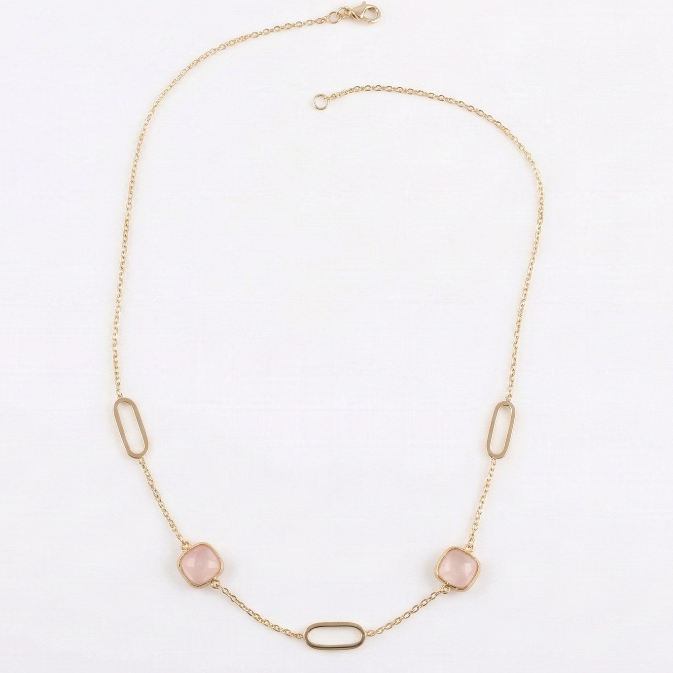 18K Yellow Gold Pink Opal Chain Necklace