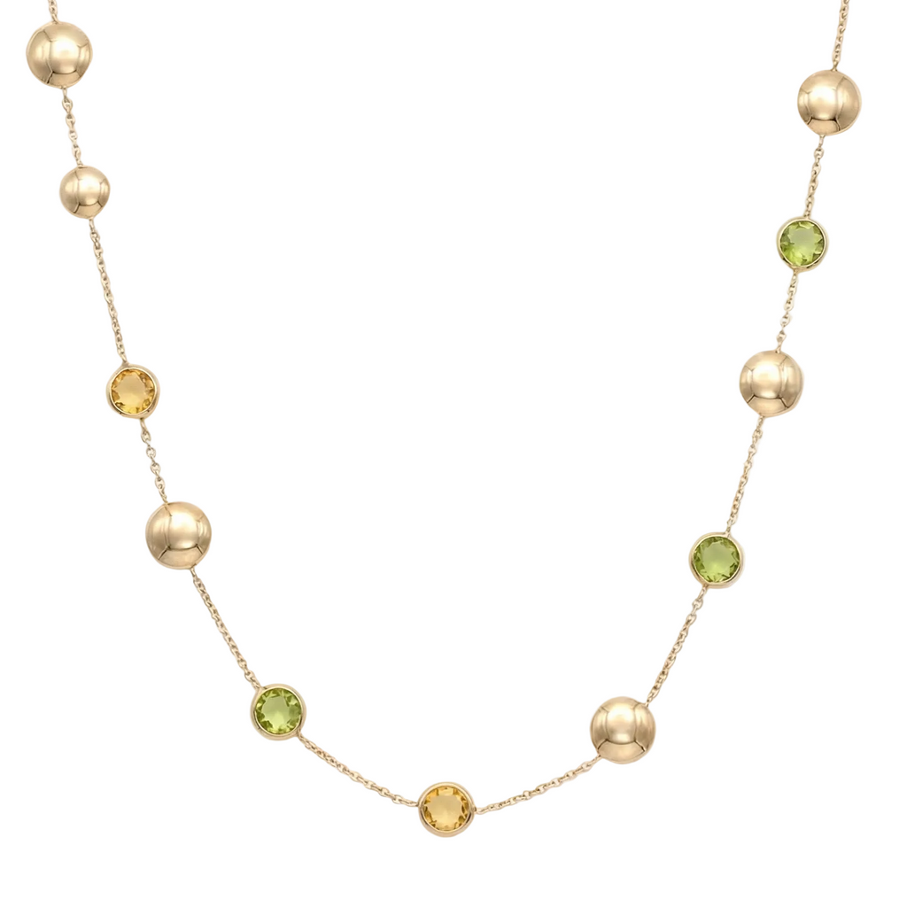 18K Yellow Gold Green Peridot & Yellow Citrine Chain Necklace