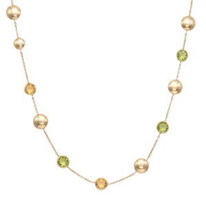 18K Yellow Gold Green Peridot & Yellow Citrine Chain Necklace