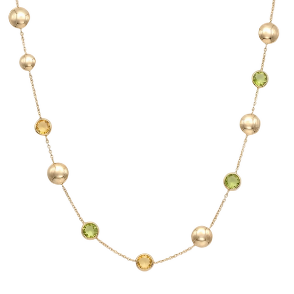 18K Yellow Gold Green Peridot & Yellow Citrine Chain Necklace