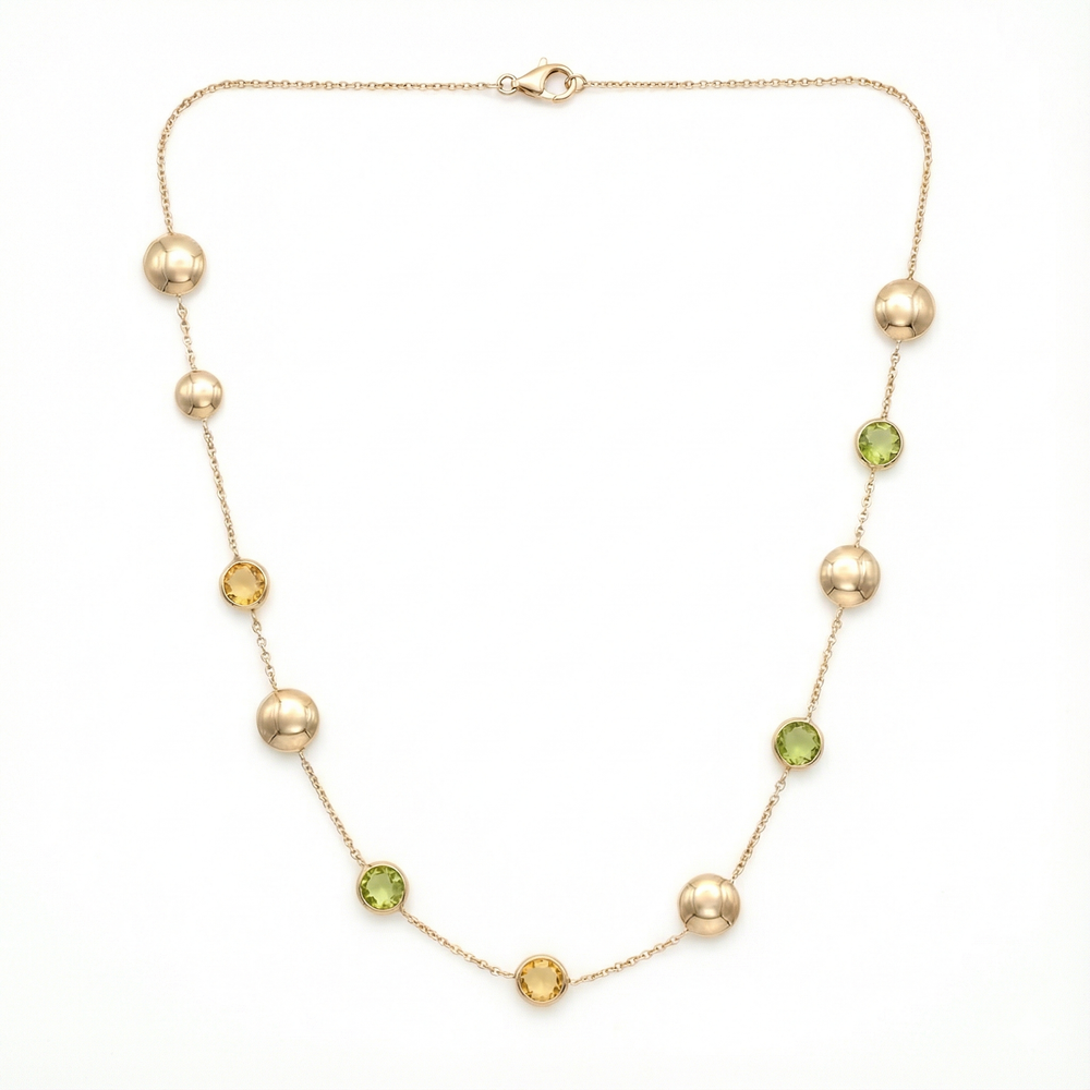 18K Yellow Gold Green Peridot & Yellow Citrine Chain Necklace