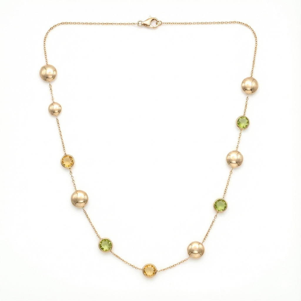 18K Yellow Gold Green Peridot & Yellow Citrine Chain Necklace