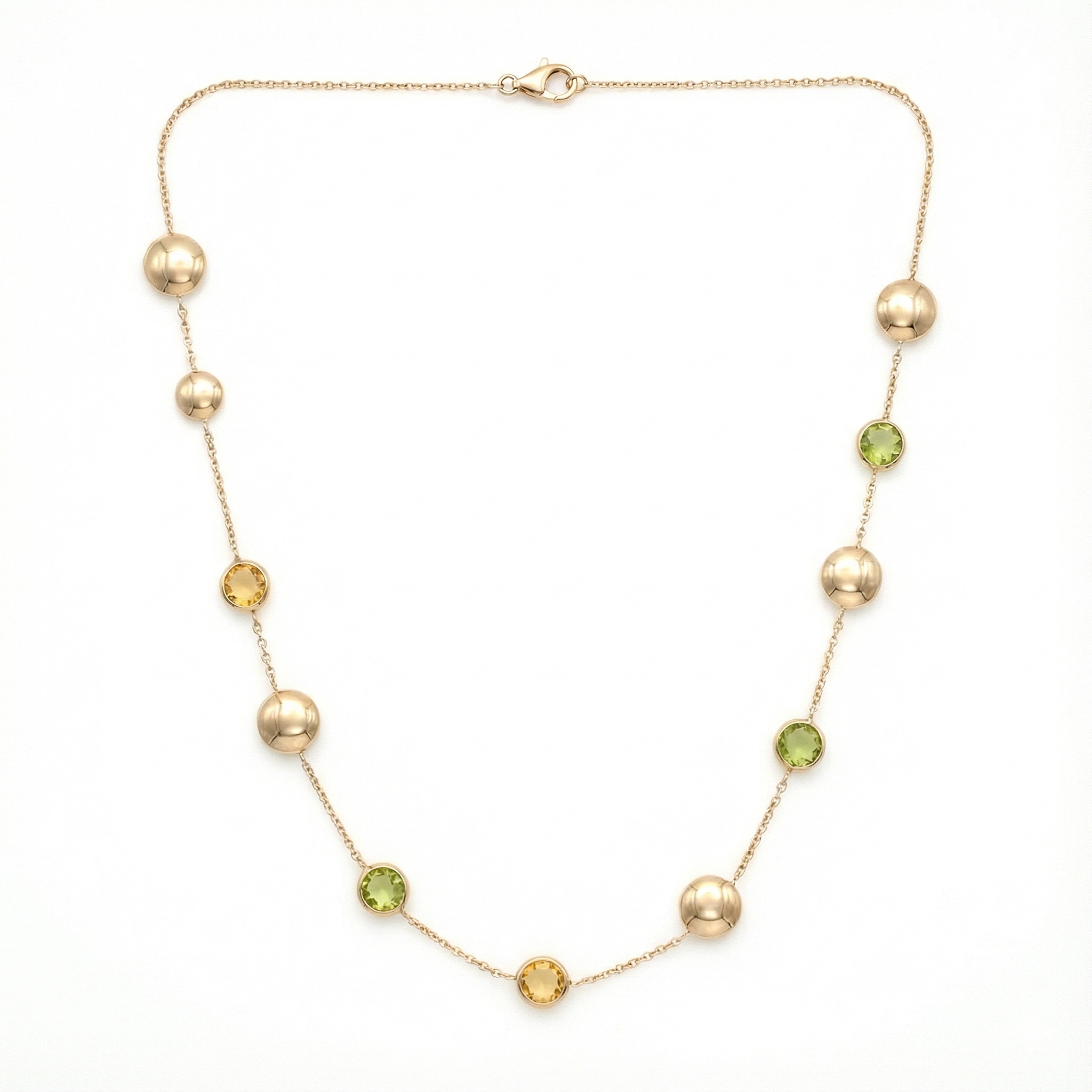 18K Yellow Gold Green Peridot & Yellow Citrine Chain Necklace