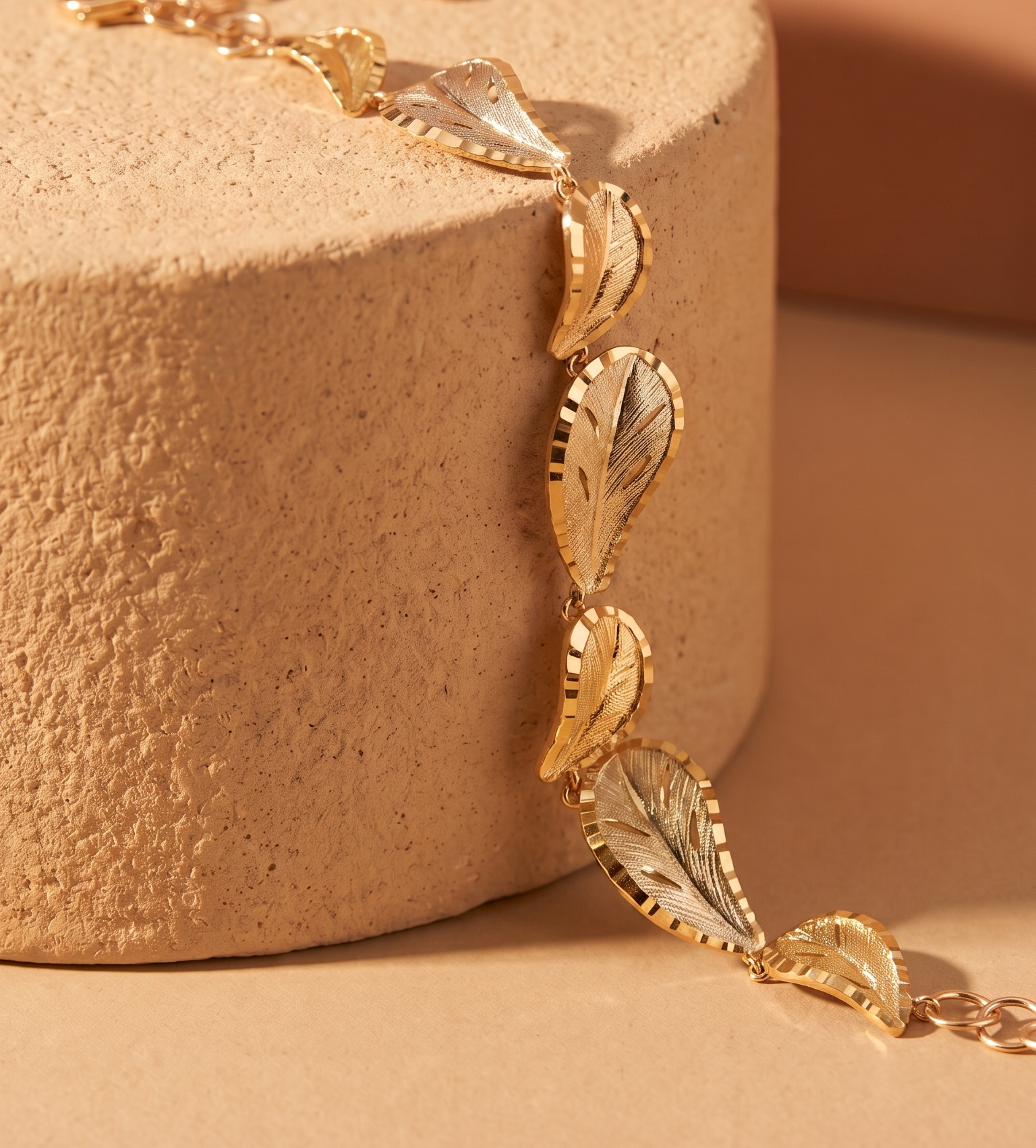 18K Yellow Gold Leaf Chain Bracelet