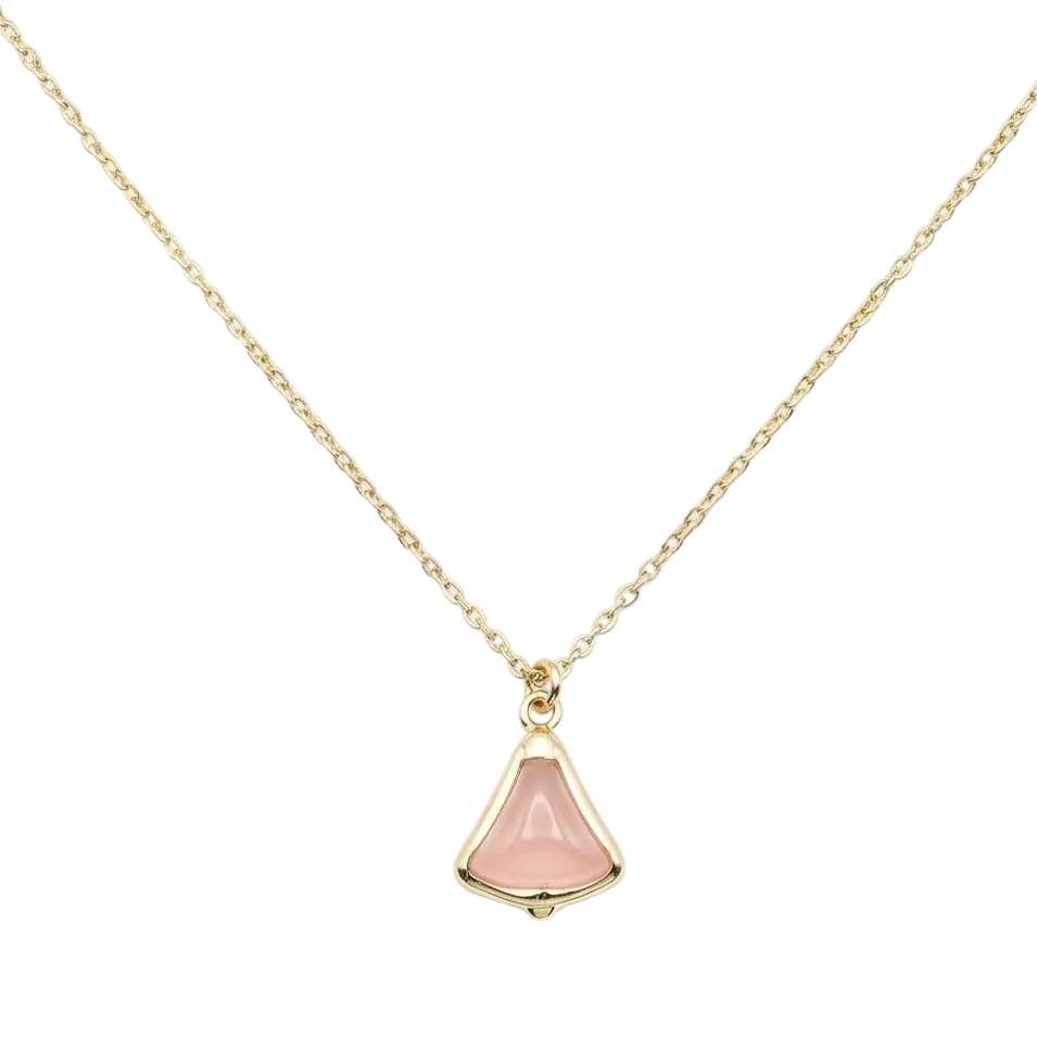 18K Yellow Gold Rose Quartz Bell Chain Necklace