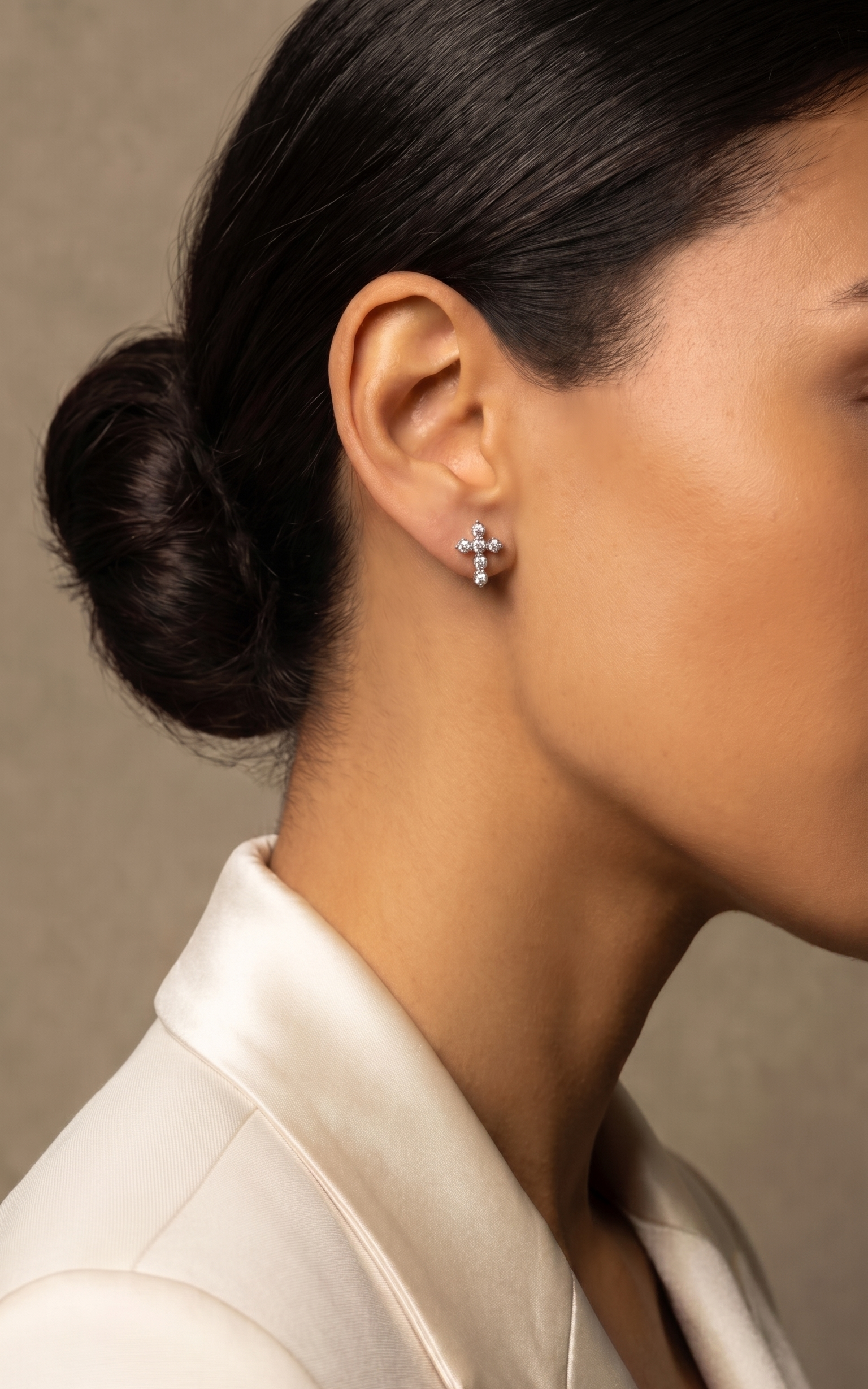 Diamond White Gold Cross Stud Earrings