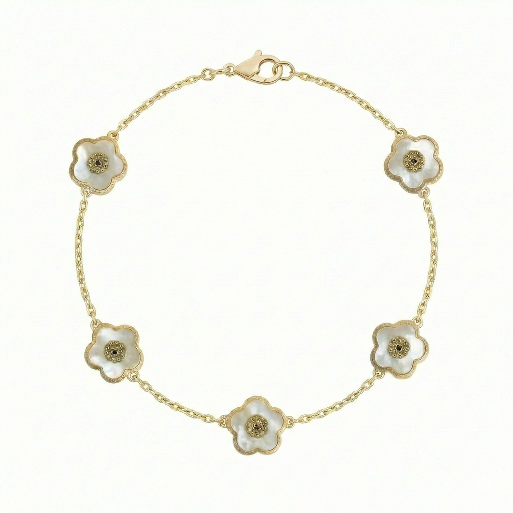 18K Yellow Gold Reversible Mother of Pearl Flower Motif Bracelet
