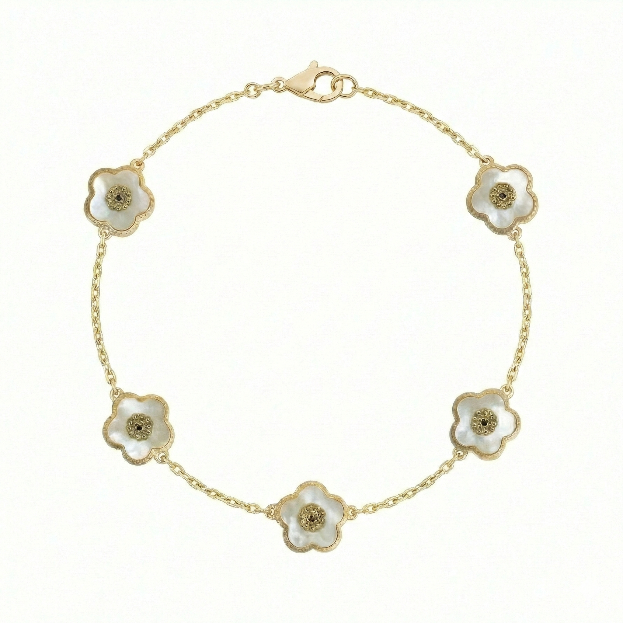 18K Yellow Gold Reversible Mother of Pearl Flower Motif Bracelet