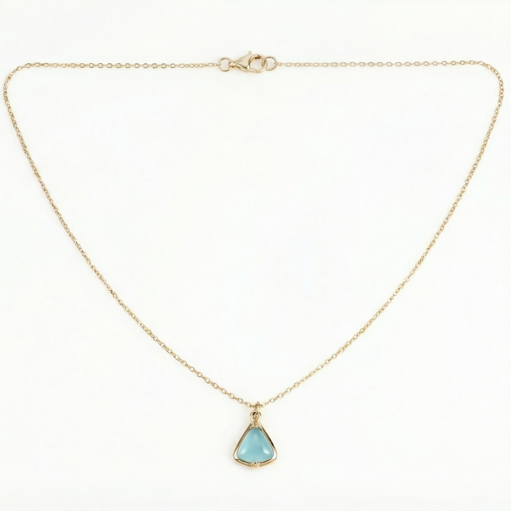 18K Yellow Gold Blue Chalcedony Chain Necklace