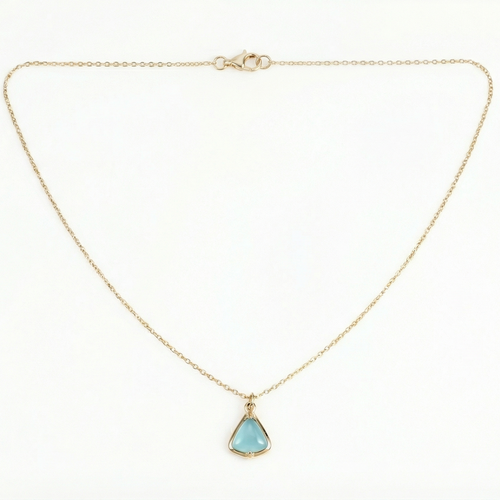 18K Yellow Gold Blue Chalcedony Chain Necklace