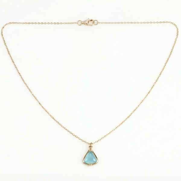 18K Yellow Gold Blue Chalcedony Chain Necklace