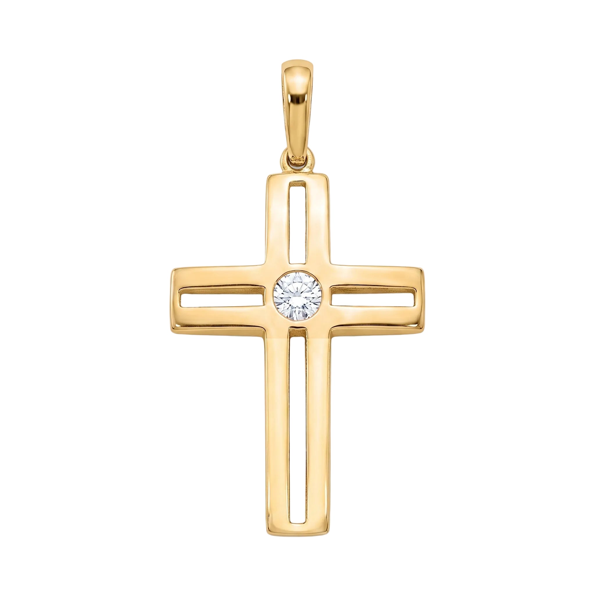 18K Yellow Gold Cubic Zirconia Cross Pendant