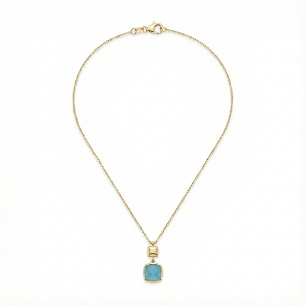 18K Yellow Gold Blue Chalcedony Chain Necklace