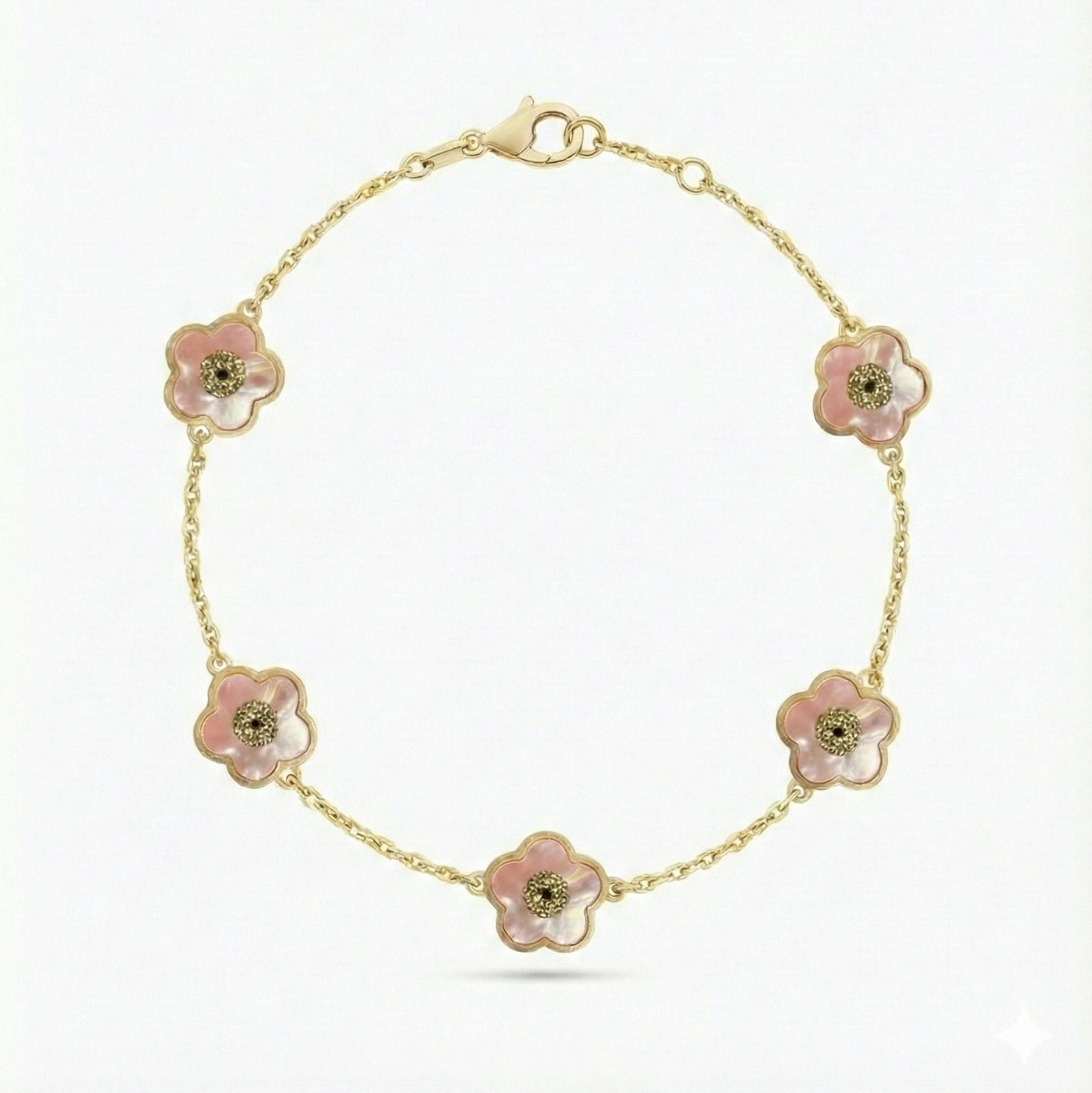 18K Yellow Gold Reversible Mother of Pearl Flower Motif Bracelet