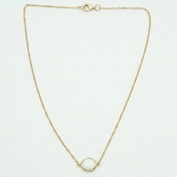 18K Yellow Gold White Opal Chain Necklace