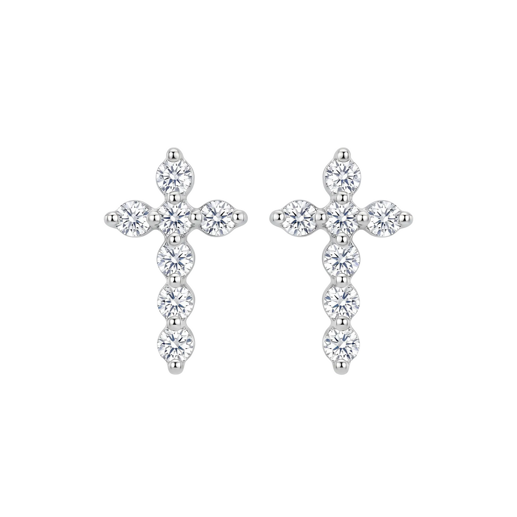 Diamond White Gold Cross Stud Earrings