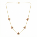 18K Yellow Gold Reversible Pink and White Mother of Pearl Flower Motif Necklace