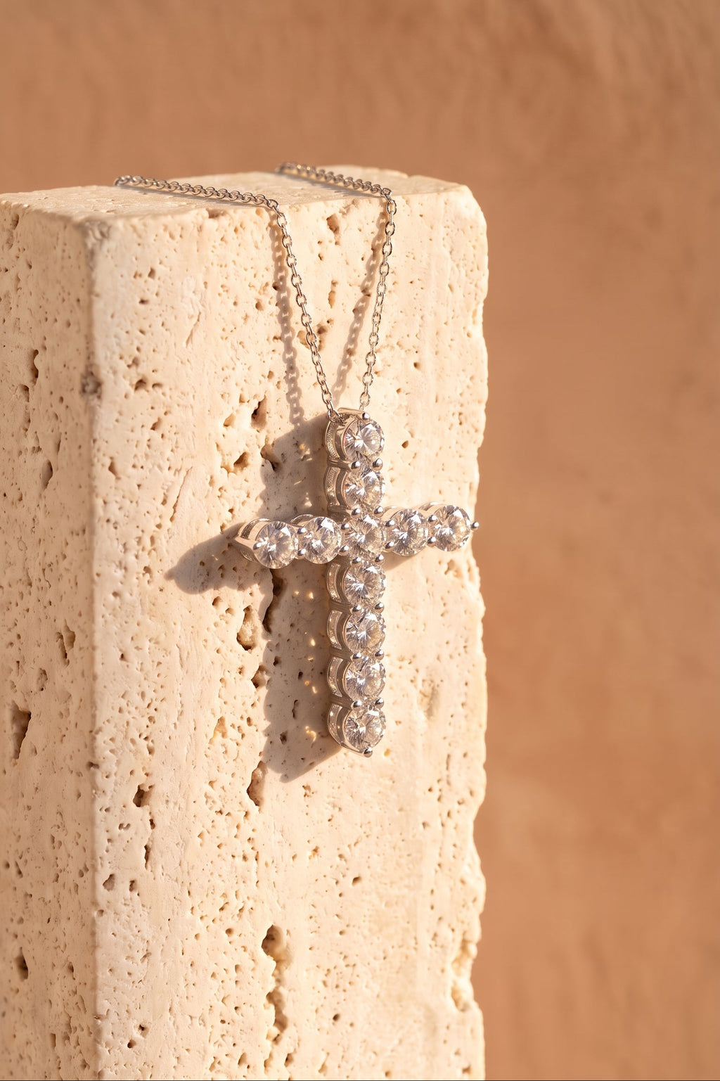 Lab Diamond White Gold Medium Cross Necklace