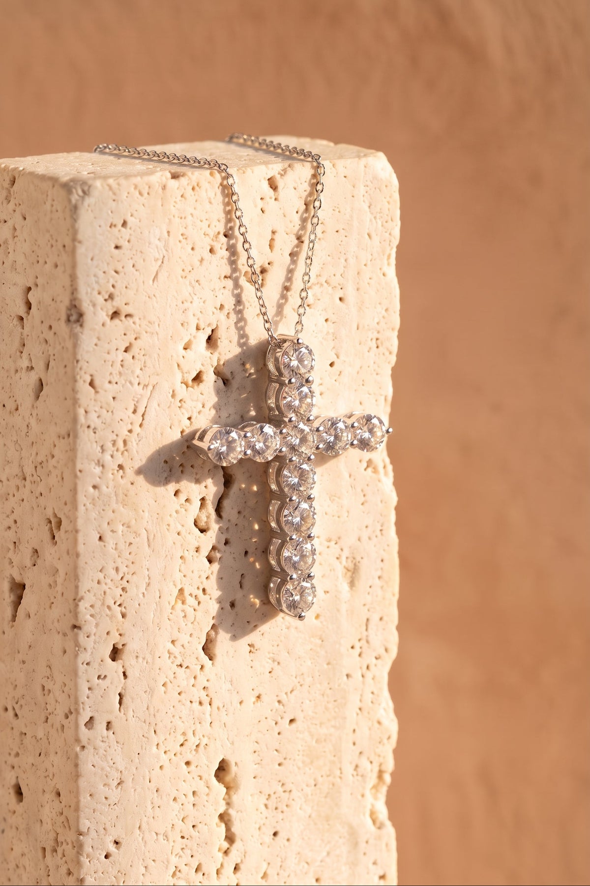 Lab Diamond White Gold Medium Cross Necklace