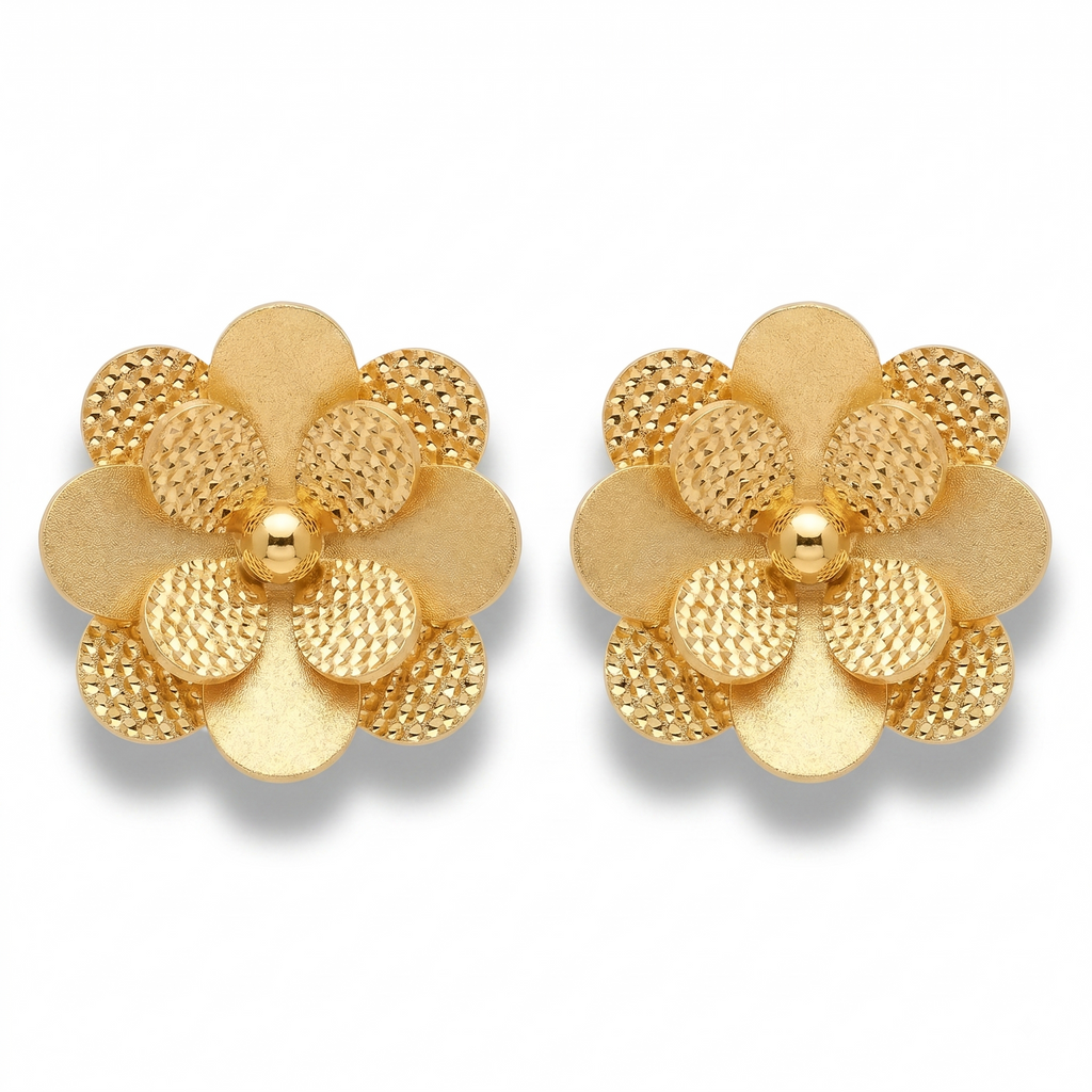 18K Yellow Gold Flower Stud Earrings