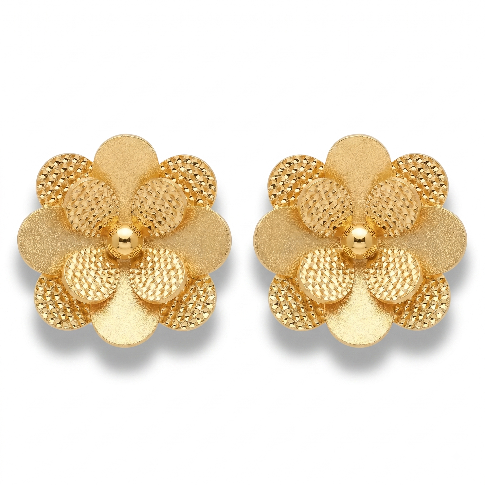 18K Yellow Gold Flower Stud Earrings