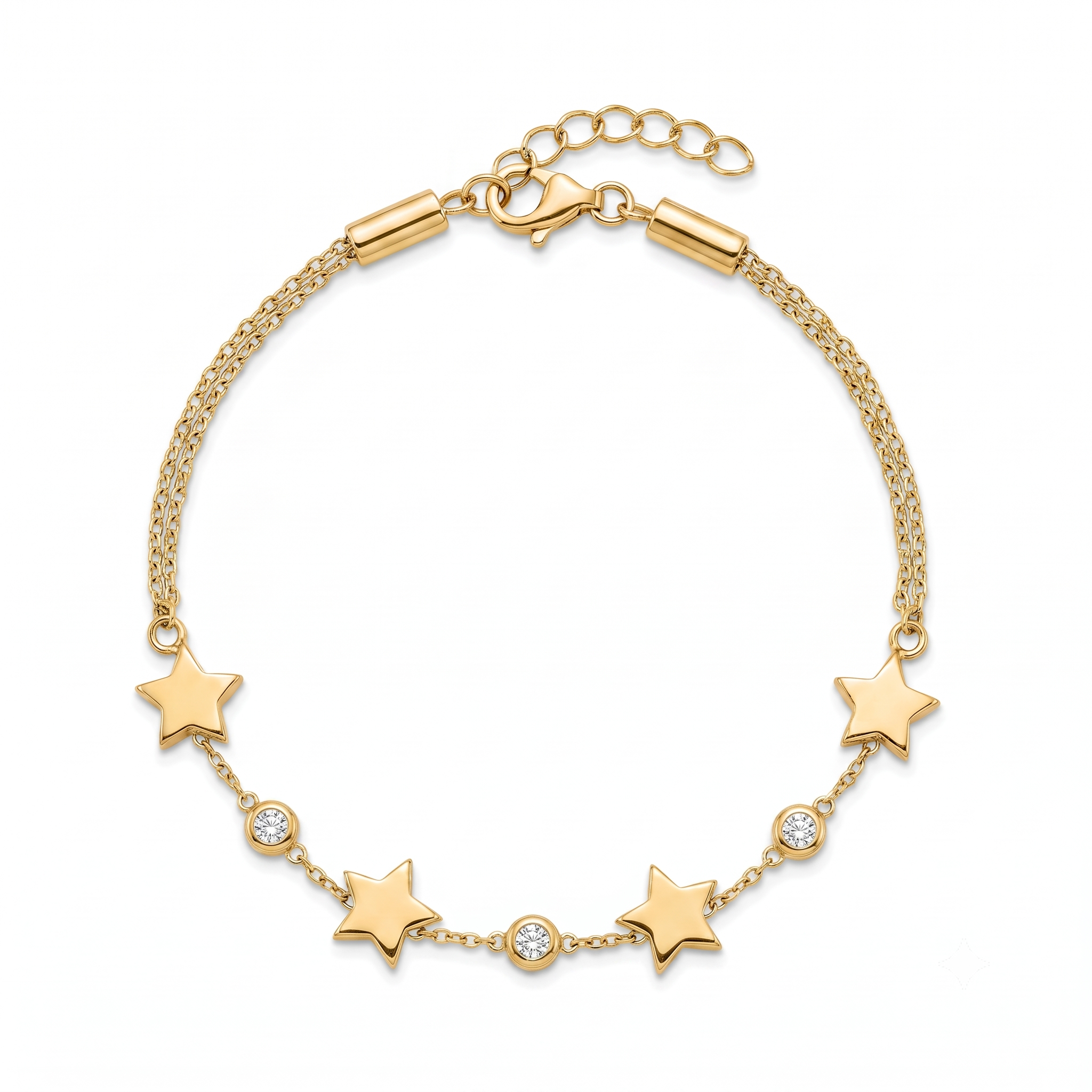 18K Yellow Gold Cubic Zirconia Star Double Chain Bracelet