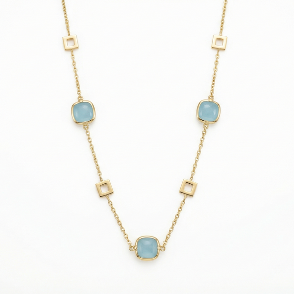 18K Yellow Gold Aquamarine Chain Necklace