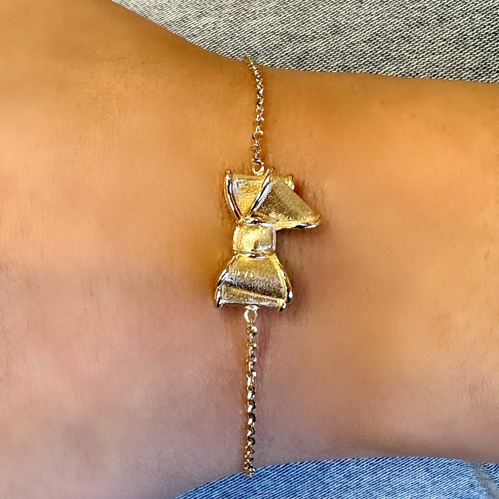 18K Gold Bow Charm Chain Bracelet