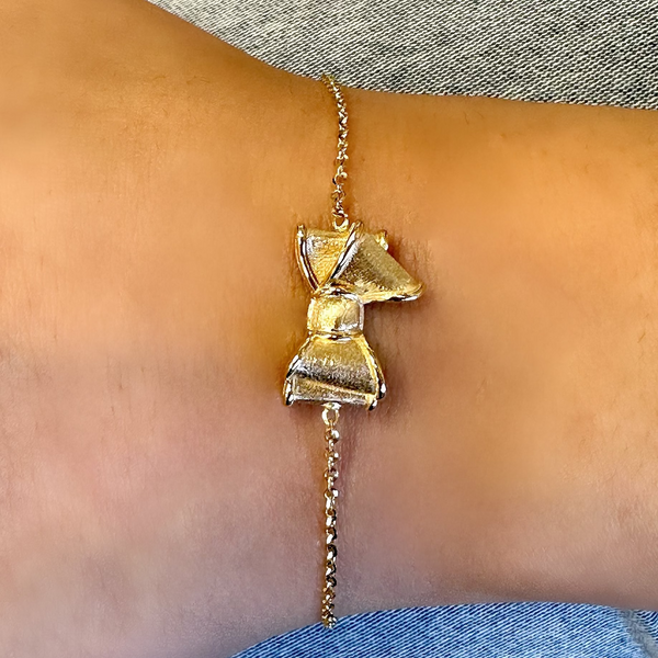 18K Gold Bow Charm Chain Bracelet