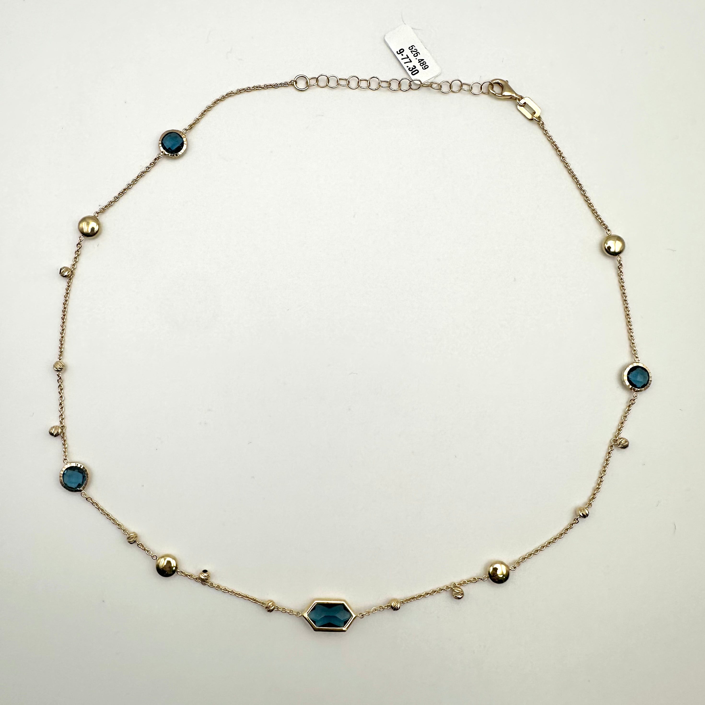 18K Yellow Gold London Blue Topaz Chain Necklace