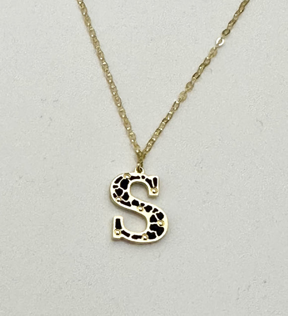 18k Yellow Gold Initial S Necklace MOP