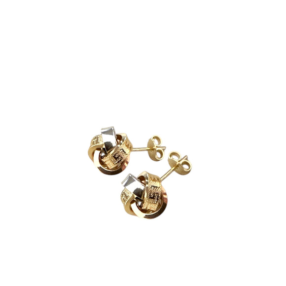 18k Gold Earrings Tri-Tone Stud Push Back Screw