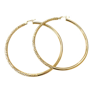 18k Gold Hoop Earrings 65mm Diamond cut