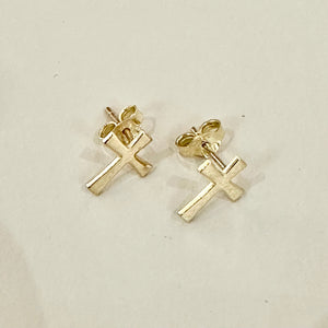 18k Gold Earrings Cross Stud Push Back Screw