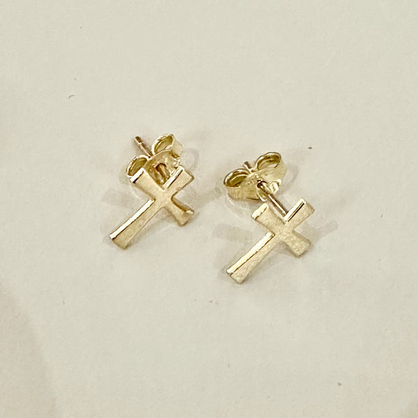 18k Gold Earrings Cross Stud Push Back Screw