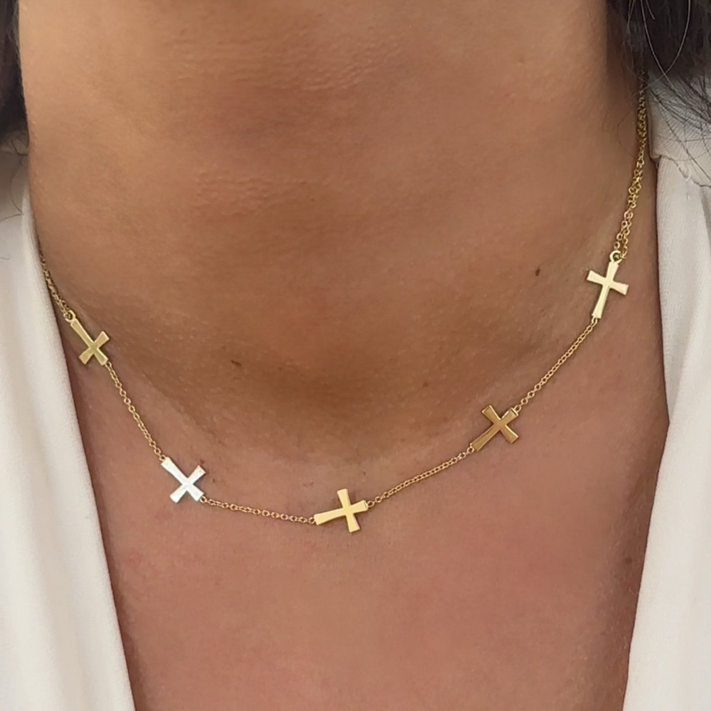 18K Gold Cross Necklace 17+1 inches